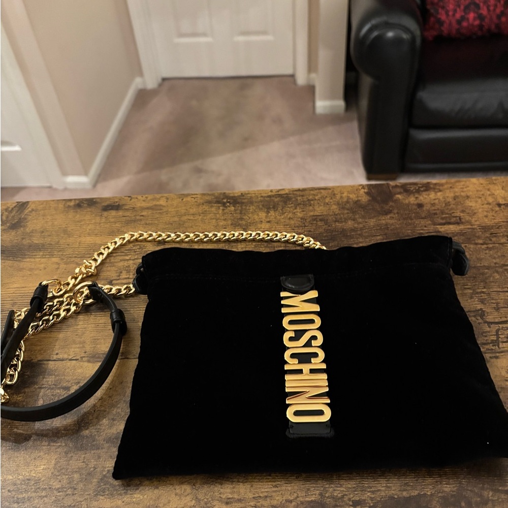 Moschino Black Velvet Crossbody Bag.  New. Never used.